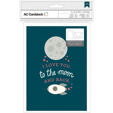 American Crafts Valentine Cards W/Envelopes 5"X7" 8/Pkg-Moon & Back