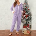 thumbnail image 5 of Jsaierl Women's Fleece Onesie Pajamas Cozy Warmth Hooded Zipper Jumpsuit Fuzzy One Piece Sleepwear Playsuit Christmas Gifts Pajama, 5 of 8