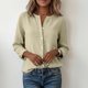 thumbnail image 5 of Craaazy Women's Casual V-Neck Blouse, Solid Color Long Sleeve Button Down Shirt, Loose Fit Comfy Tops for Daily Wear Gifts, 5 of 9