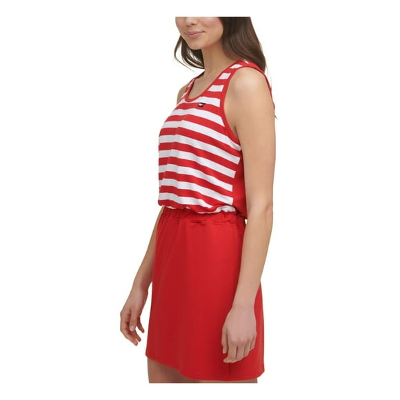 Tommy Hilfiger Sport Womens Red Stretch Striped Sleeveless Scoop Neck Mini Sheath Dress XL