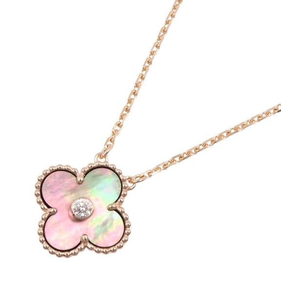 Pre-Owned Van Cleef & Arpels Vintage Alhambra 1PD Necklace, 18K Pink Gold (PG), Diamond, Gray...