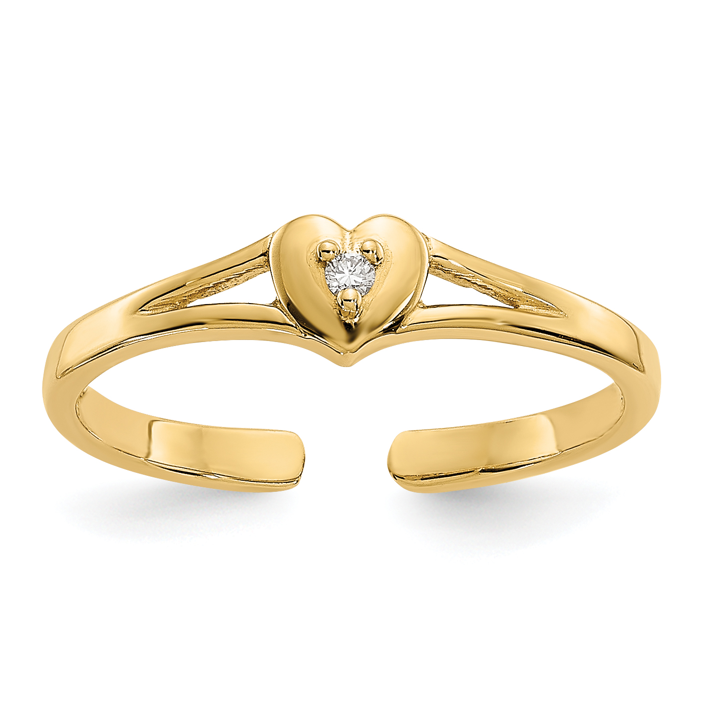Solid 14k Yellow Gold .01ct Simulated CZ Heart Toe Ring