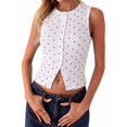 thumbnail image 2 of Women Polka Dot Button Down Tank Tops Sleeveless Crew Neck Slim Fit Crop Vest Going Out Clothes White - in Stock XL, 2 of 9