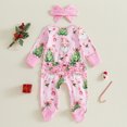 thumbnail image 4 of Cjfdfy Newborn Baby Girl Christmas Footed Romper Christmas Tree Santa Print Zip-up Long Sleeve Footed Bodysuit And Headband Infant Cute My Christmas Fall Winter Outfit 0-9M, 4 of 9