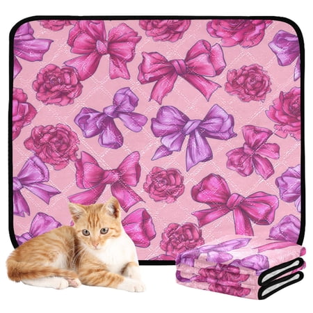 RMDQTR 3Pack Set of Small Pet Potty Pads Reusable Ultra-Absorbent Pet Training Pads Leak-Proof Pet Pads Roses and Bows