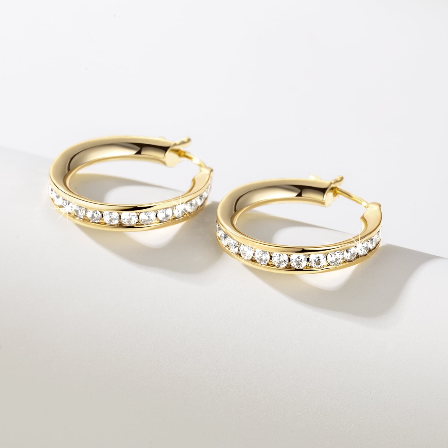 14K Gold Hoop Earrings for Women 20mm  14k CZ Gold Hoop Earrings Dainty Lightweight 14k Hoops Hypoallergenic Cubic Zirconia Gold Earrings for Women