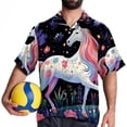 thumbnail image 4 of Starry Unicorn Men's Button Down Casual Hawaiian Print Short Sleeve Summer Beach Shirt, 4 of 6