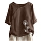 thumbnail image 1 of Blusas de Manga Corta para las Mujeres Impresas Cuello Redondo Camiseta Casual, Blusa de Algodón de Imitación para las Mujeres, 1 of 4
