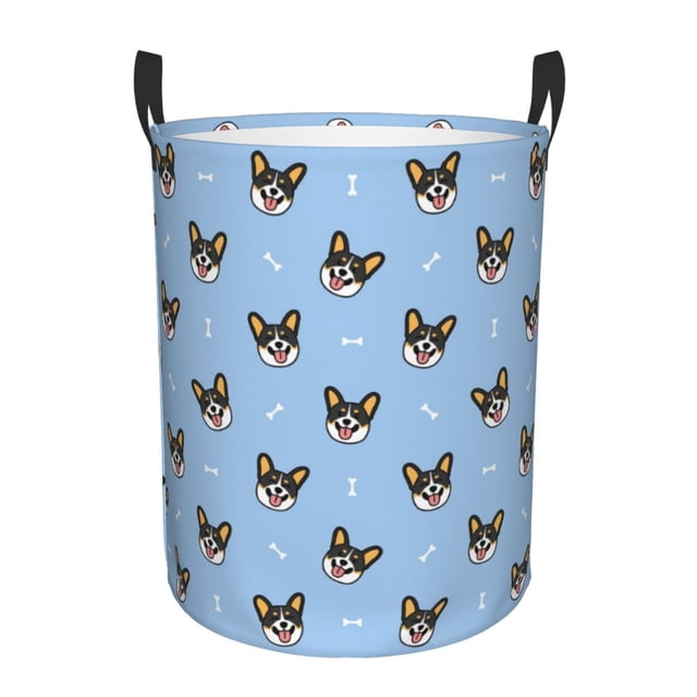 Balery Corgi Dog Cesta de ropa redonda con asas, impermeable, independiente, para ropa, juguetes, dormitorio y familia-Medium