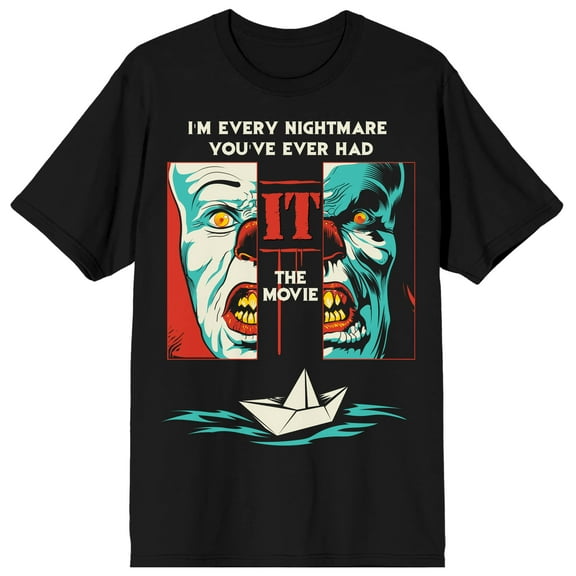 It Classic 1990 Split Pennywise Face Crew Neck Short Sleeve Men's Black T-shirt-Medium