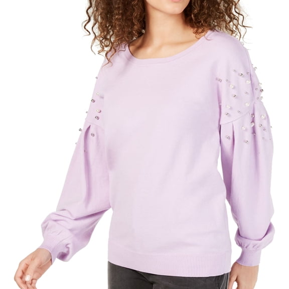 I.N.C Womens Embellished Pullover Sweater, Purple, Medium