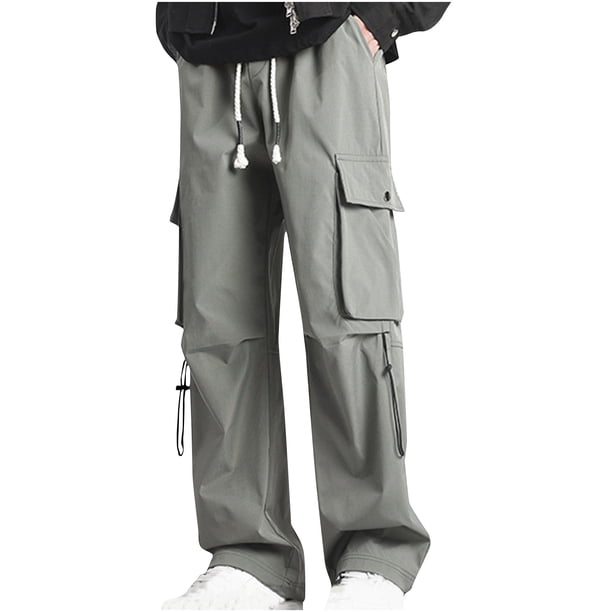 Pantalones largos para hombre, estilo casual, con cintura elástica y bolsillos, a la moda para exteriores