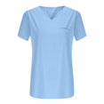 thumbnail image 5 of Ndbuld Tops for Women Trendy Women's Summer Large Size Fake Pocket V-Neck Short Sleeve T-Shirt Casual Tops Great Gifts for Less ,Size S-5XL,Light Blue,XL, 5 of 5
