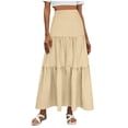 thumbnail image 4 of FengLS Women's Summer Midi Skirt Tiered Flowy High Waist Maxi Skirt Casual Solid Color A-Line Ankle Length Skirt, 4 of 7
