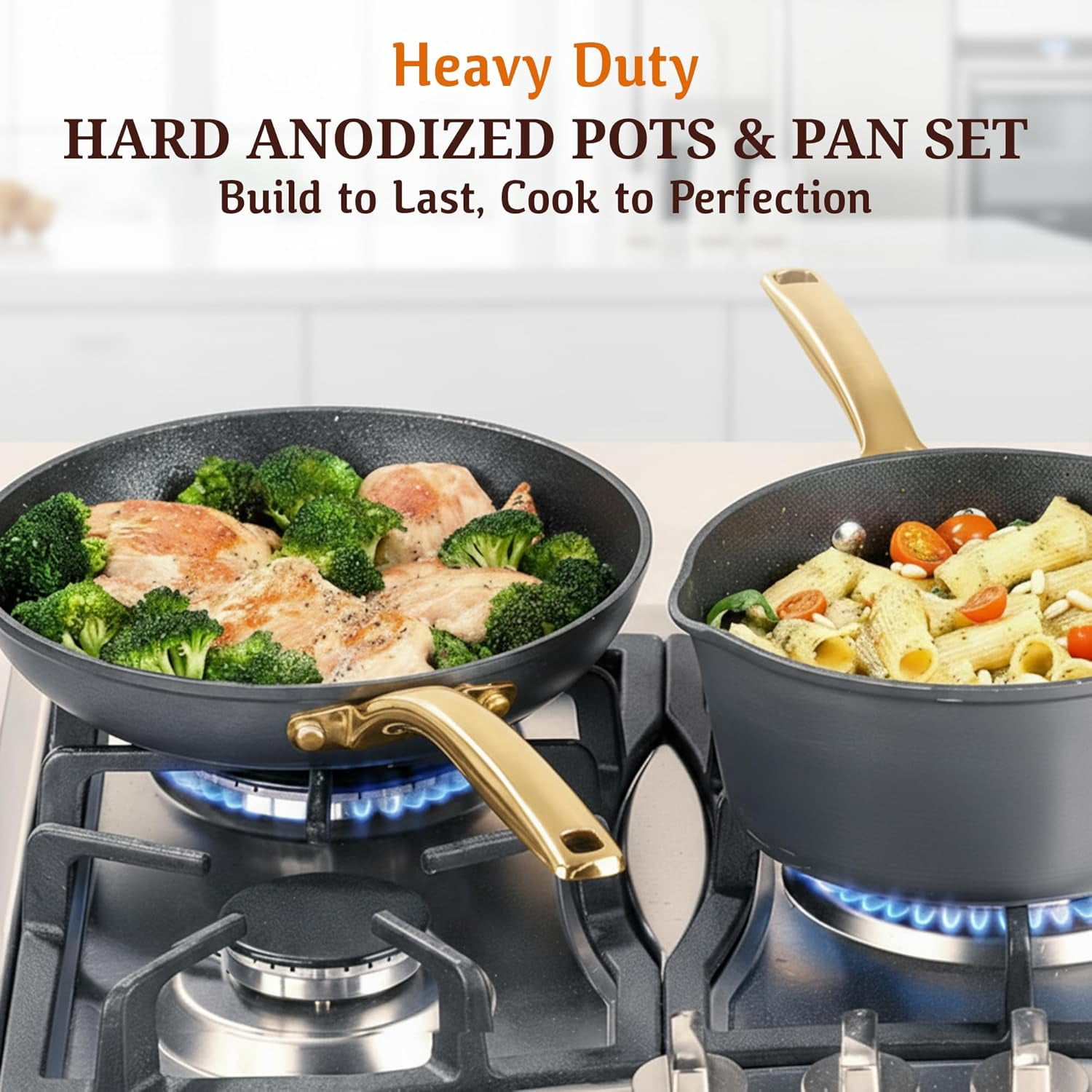 Granitestone Armor Max 20 Pc Hard Anodized Pots and Pans Set Non Stick, Induction Cookware Sets, Anodized Cookware Sets, Nonstick Cookware Set with Knife Set and Deep Fryer, Oven & Dishwasher Safe