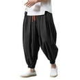 thumbnail image 2 of Baggy Harem Pants Men Spring Summer Elastic Waist Loose Fit Casual Hippie Pants Trousers with Pockets, 2 of 6