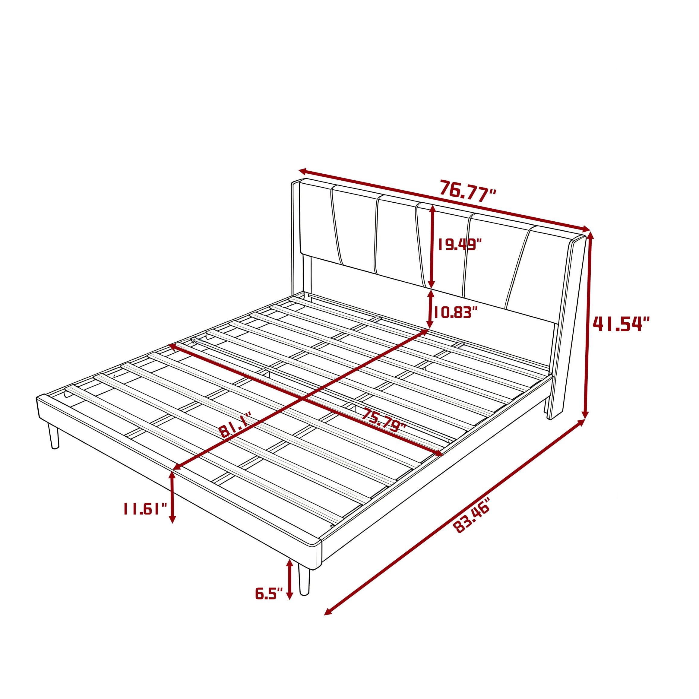 Gewnee King Size Platform Bed Frame with Upholstered Velvet Headboard,Wood Slats Support,Easy Assembly,No Box Spring Needed,Black