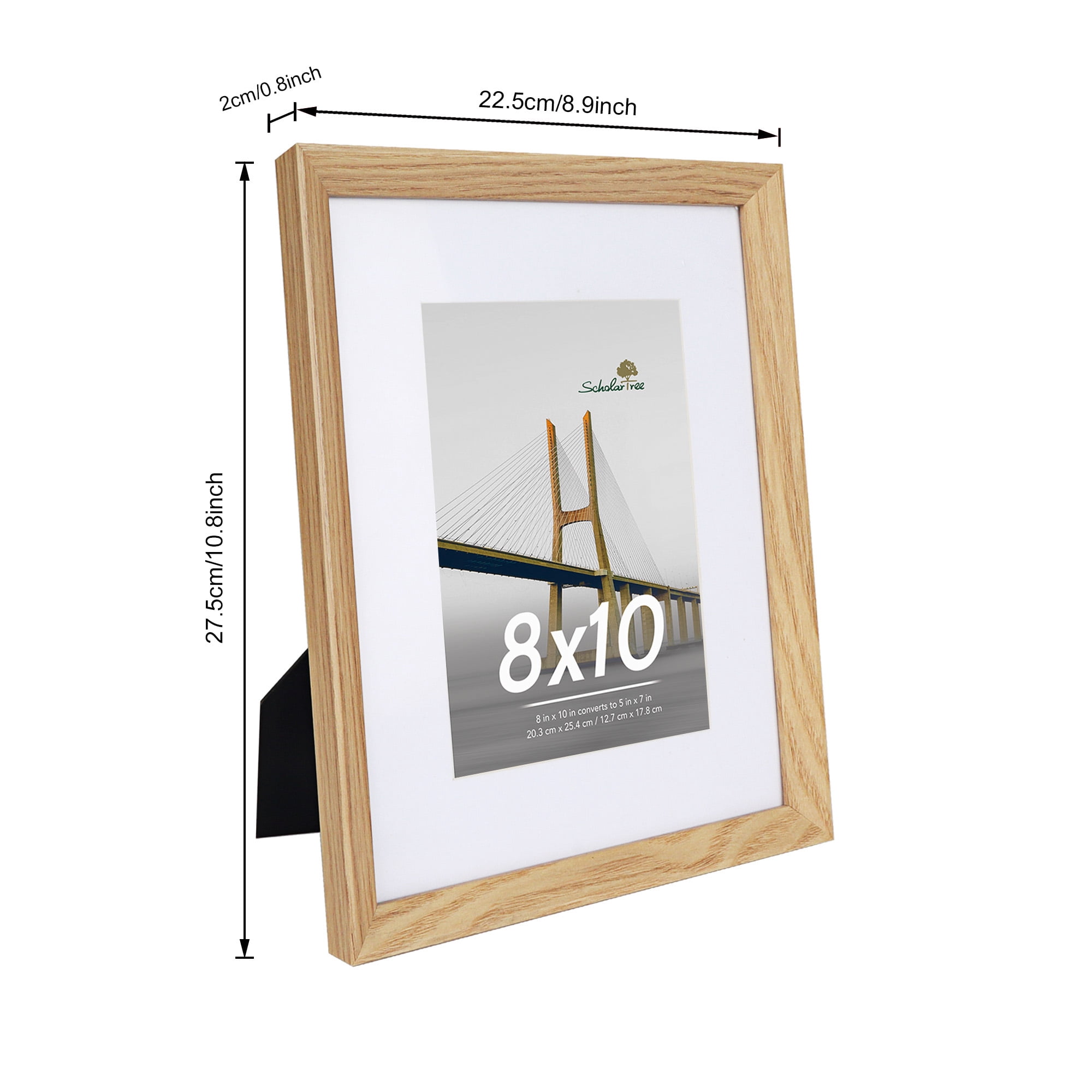 Scholartree 5 PACK 8x10 Wooden Picture Frames, 8x10 Matted to 5x7 Tabletop Picture Frame, Beige