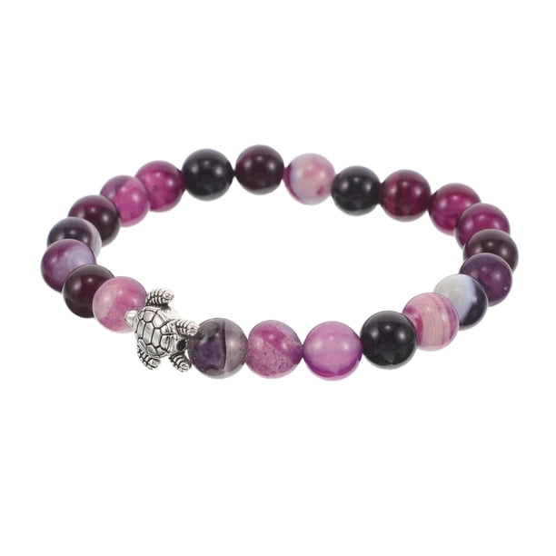 Pulsera elástica de tortuga marina con cuentas de piedra natural morada para mujer. Joya con dije de piedra para fiestas, festivales o uso diario.