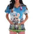 thumbnail image 4 of Womens Easter Scrub Tops V-Neck Short Sleeve Stretch Bunny/Egg Printed Nurse Working Uniforms, 4 of 5