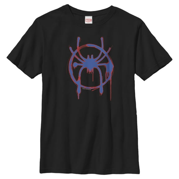 Boys' Husky Marvel Spider-Man: Into the Spider-Verse Spray Paint Logo Graphic Tee Black Medium