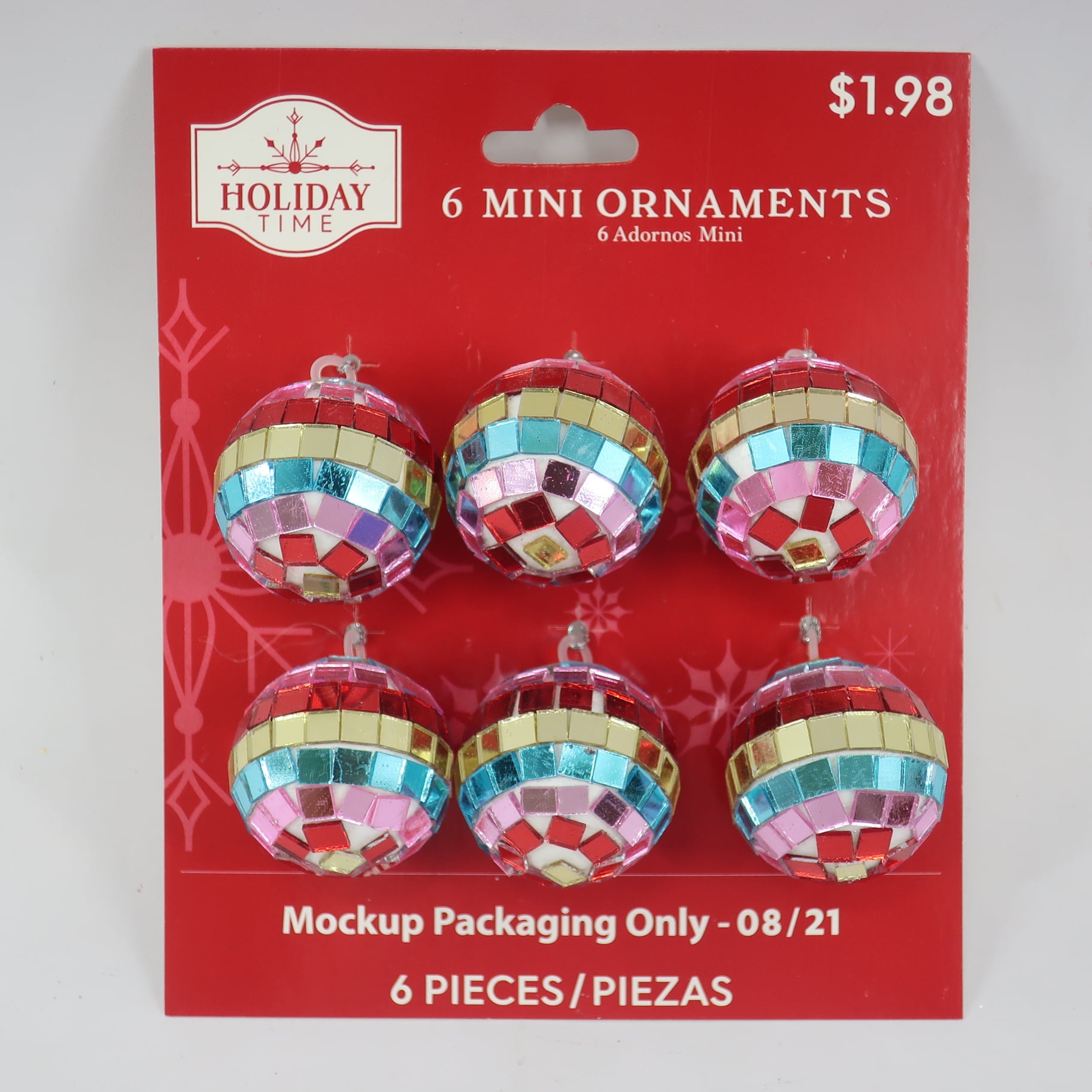 Holiday Time Multicolor Mirror Ball Christmas Mini Ornaments, 6 Count