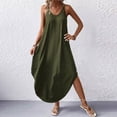 thumbnail image 4 of Daiosportswear Robe Longue d'Été Sans Manches à Bretelles et Ourlet Incurvé pour Femmes, Couleur Unie, Col Rond, Bretelles, Dos Nu, Plage, Robe d'Été, Robe à Manches Courtes pour Femmes, Vert Armée TTG(TTG), 4 of 5