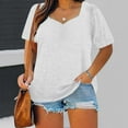 thumbnail image 2 of Jewelreauty Plus Size Short Sleeve Tops for Women Casual Sweatheart Neckline Tees Summer Solid Tunic Blouses (XL, White), 2 of 6