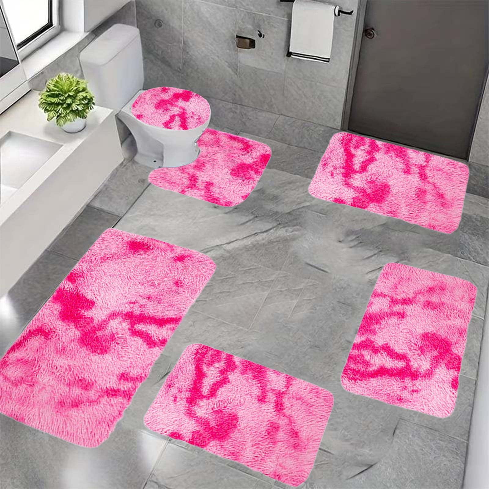 BVXEEP Bath Mat, Bathroom Rug, New Mixed Color Bath Mats 6 Set Whole Room Bath Rugs 6 Pcs Toilet Mats Universal Soft Comfort Water Absorption Non Slip Thick Machine Washable Easy to Dry Dark