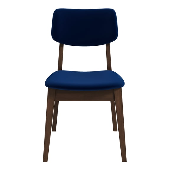 Of 2 Mid-century Modern Dining Seats - Solid Wood, Velvet Upholstery, Foam Filler, Brown/navy Blue Chairs (2 Pcs) Wood Legs, Seat, Fill, Navy Blue/brown Attractive