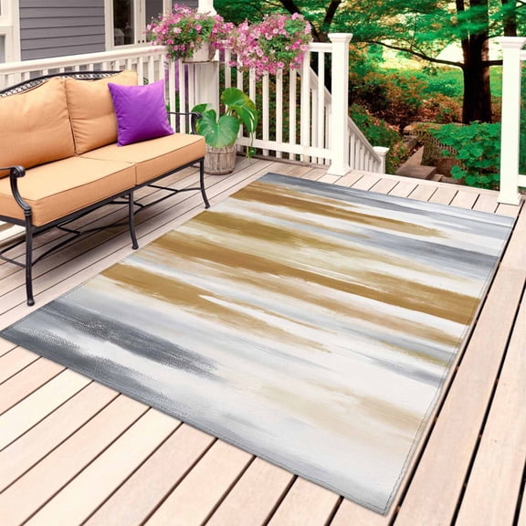 Brown Gray Outdoor Rug for Patio/Deck/Porch, Non-Slip Large Area Rug 5 x 8 Ft, Vintage Abstract White Ombre Texture Indoor Outdoor Rugs Washable Area Rugs, Reversible Camping Rug Carpet Runner