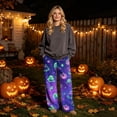 thumbnail image 2 of Garbnen Halloween Pajama Pants Women Fleece Pumpkin Ghost Cute Graphic Women's Lounge Pants Soft Fuzzy Fall Winter Warm Wide Leg Sleeping Pants Women, 2 of 6