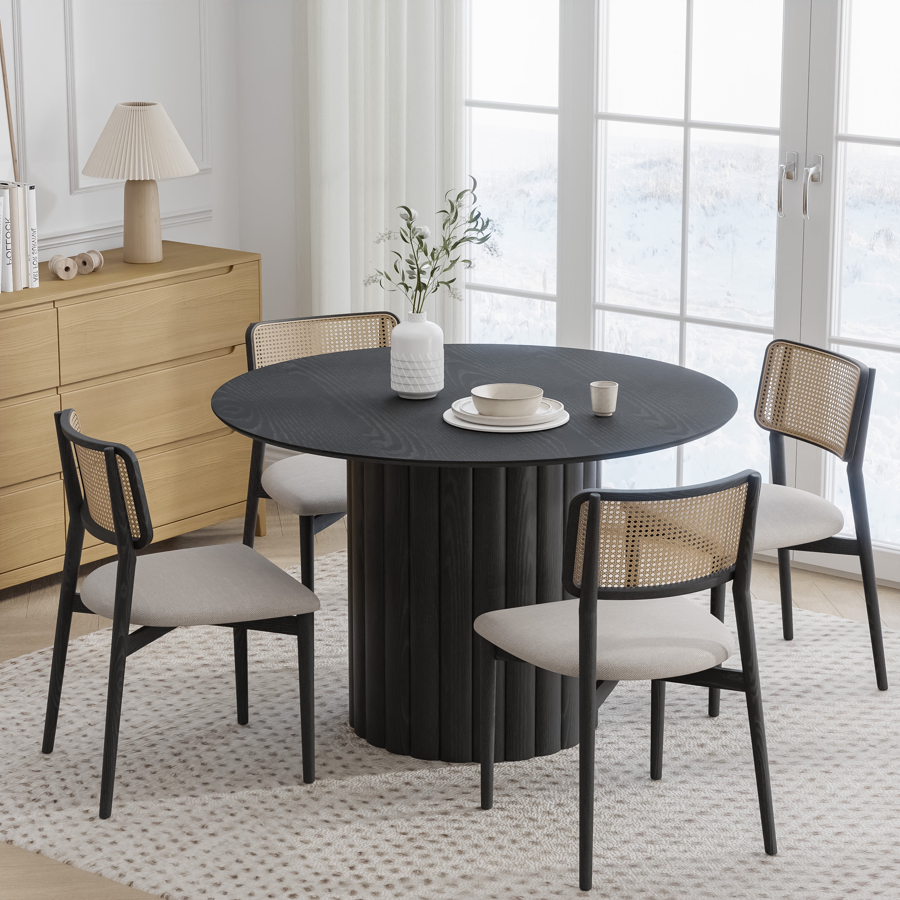 46 in. Soild Wood Black Dining Table Round Kitchen Table