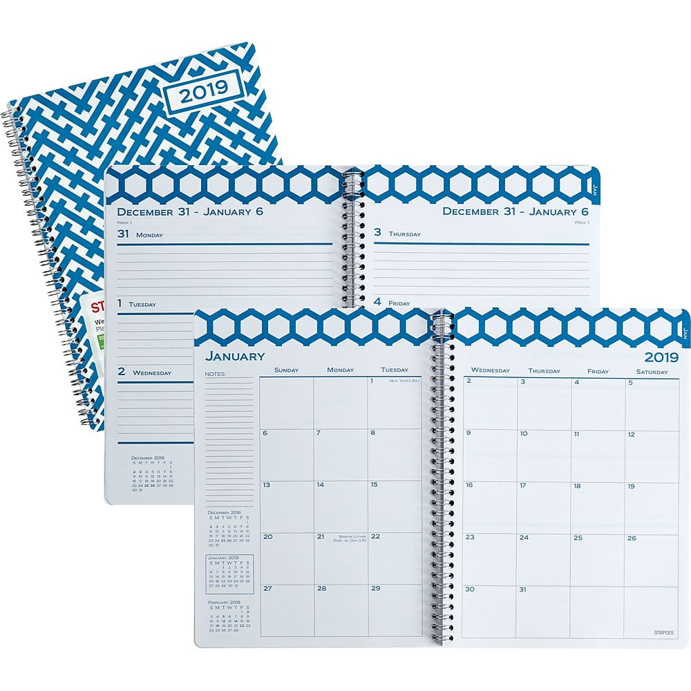 Staples 2019 Large Weekly/Monthly Planner 12 Months 8" x 11" Hygge