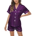 thumbnail image 5 of DOPI Button Down Satin Short Pajamas Set for Women 2 Piece Tops & Shorts Sleepwear Lounge Set, 5 of 6