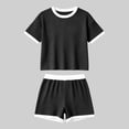thumbnail image 6 of Womens Ribbed Knit Two-Piece Set Casual Short Sleeve T Shirt And Shorts Matching Outfit With Contrast, 6 of 8