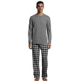 thumbnail image 3 of Hanes Men's and Big Men's ComfortSoft Long Sleeve Crew & Cotton Flannel Pant Pajama Set, 3 of 3