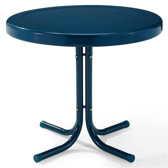 Crosley Furniture Retro Metal Steel Patio End Table in Navy Blue