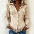 thumbnail image 3 of Boho Jackets for Women Long Sleeve Western Fringe Shacket Suede Barn Jackets, M, 3 of 5