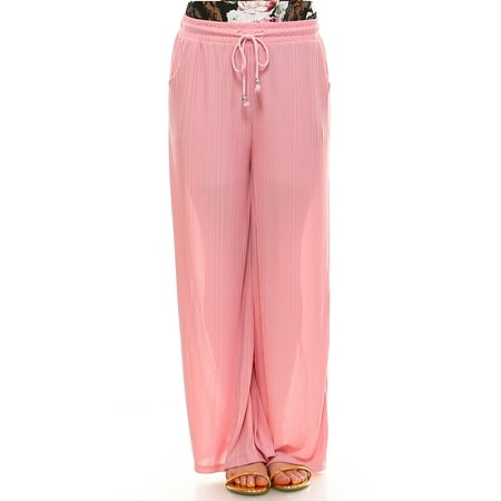 - Womens Wide Leg High Waistband Pocket Inside Lining Palazzo Pants
