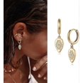 thumbnail image 3 of Aros colgantes de oro para mujer, estilo bohemio, de playa, sencillos y delicados, rellenos de oro de 14 k, con forma de lágrima, código de producto 67819, forma de lágrima, 3 of 5