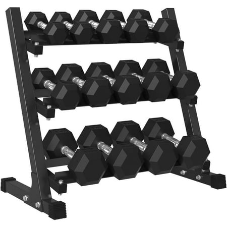 Dumbbell Set with Rack Rubber Hex Weights for Home Gym Durable Construction Convenient Storage Space Saving Design Complete Weight Set