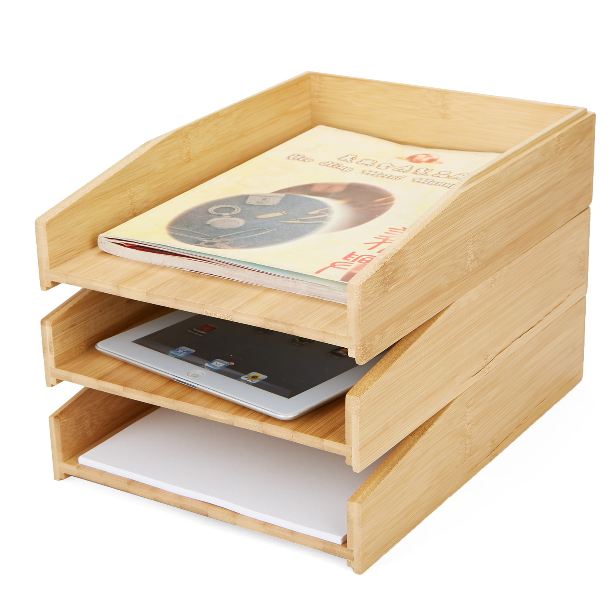 Prosumers Choice Bamboo Telephone Stand and Desk Organizer with Pull-Out Paper Tray for Home and Office