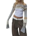 thumbnail image 2 of Lamuusaa Women Juniors Knitted Crop Tops Color Block Patchwork Sweaters Long Sleeve Crochet Cover up Trendy Streetwear, 2 of 9