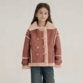 thumbnail image 2 of AINIYS Kids' Faux Suede Shearling Jacket with Lapel Collar Double-Breasted Button Closure Warm Stylish Coat for Winter Casual Daily Wear Brown 13 Years, 2 of 9