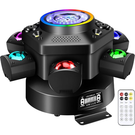 Moving Head DJ Lights, 150W RGBW LED Moving Head Lights, 6 Arms Party Light, 4 in 1 Bee-Eyes Effect Light, Red Green Starry