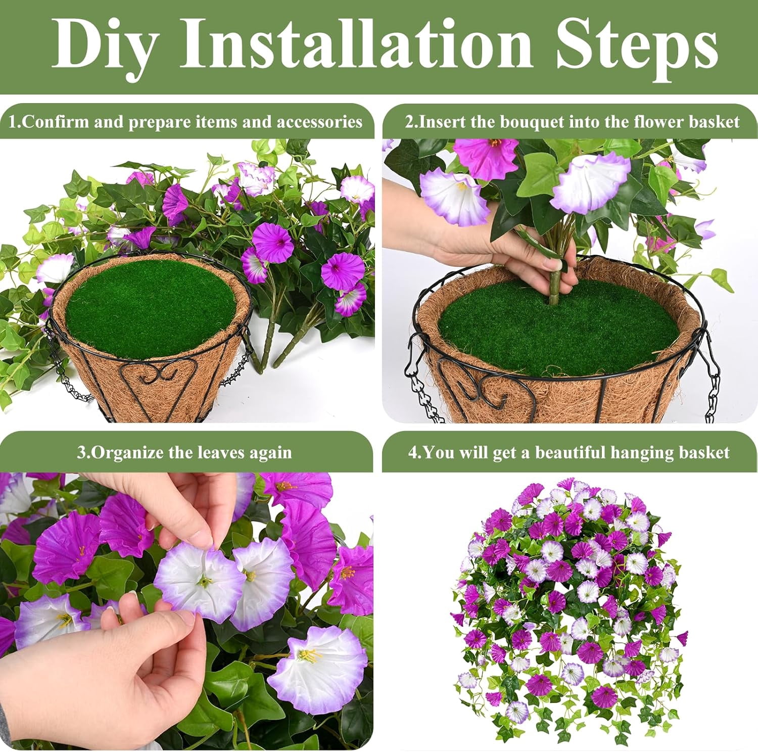 Waipfaru Artificial Hanging Flower Basket, UV Resistant Outdoor Fake Hanging Plants for Porch, Patio, Garden Decor