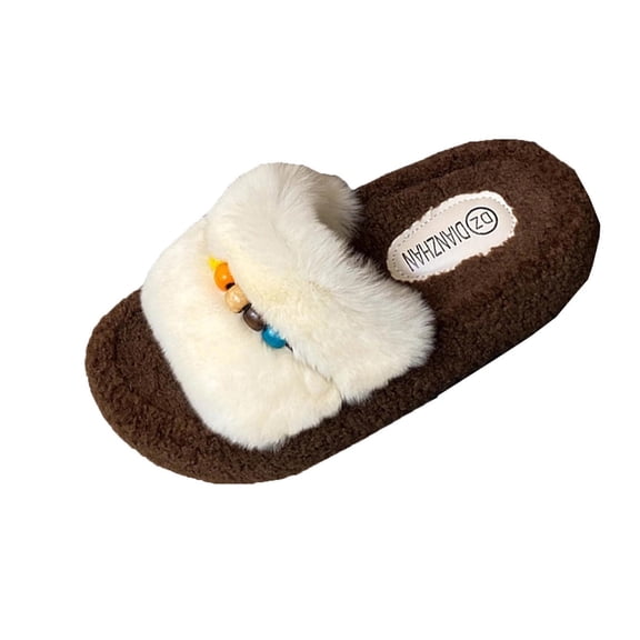 Beige Ladies Casual Slippers With Thick Platform Open Toe For Relaxation And Leisure Activities Soft And Warm