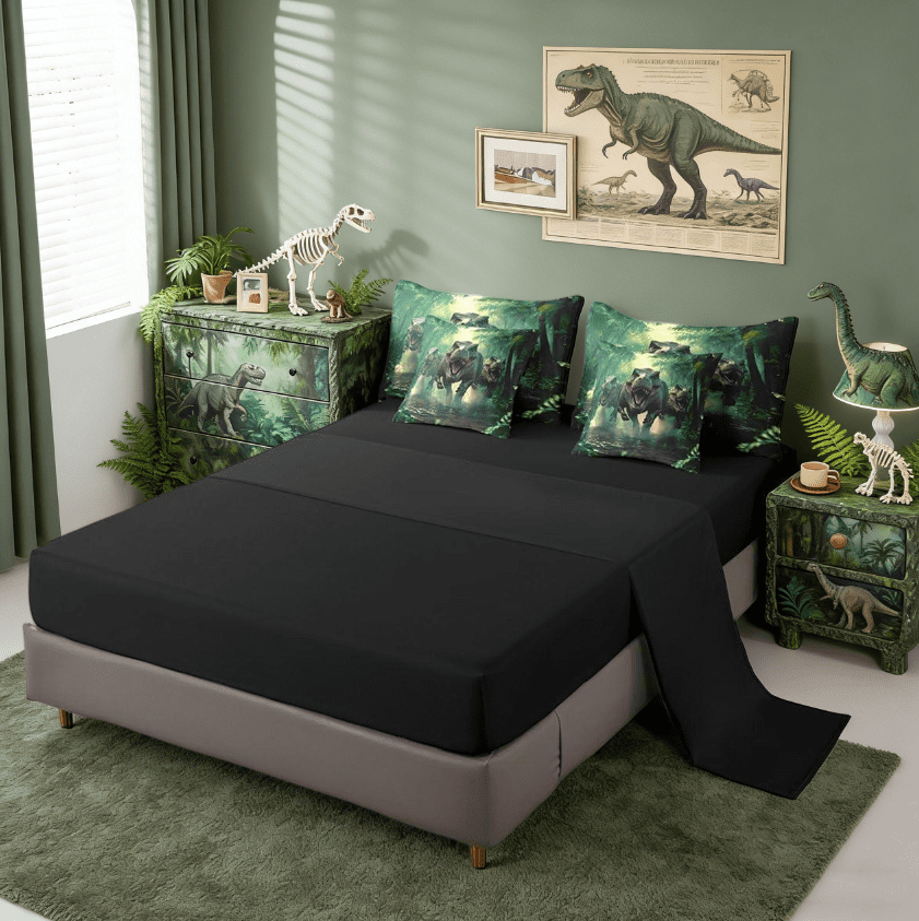Manfei Cartoon Ancient Dinosaur 7-Piece Bedding Comforter Set,3D Dino Print Jungle Dino King Bedding Sets Wild Animal Bedroom Decor Reversible