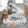 thumbnail image 3 of Octopus Coastal Round Area Rug 3.3Ft Washable Circle Rugs for Dining Room Table, Summer Beach Coral Starfish Blue Grey Non-Slip Carpet Floor Mats Indoor Outdoor Carpet Runner Aesthetic Home Decor, 3 of 8